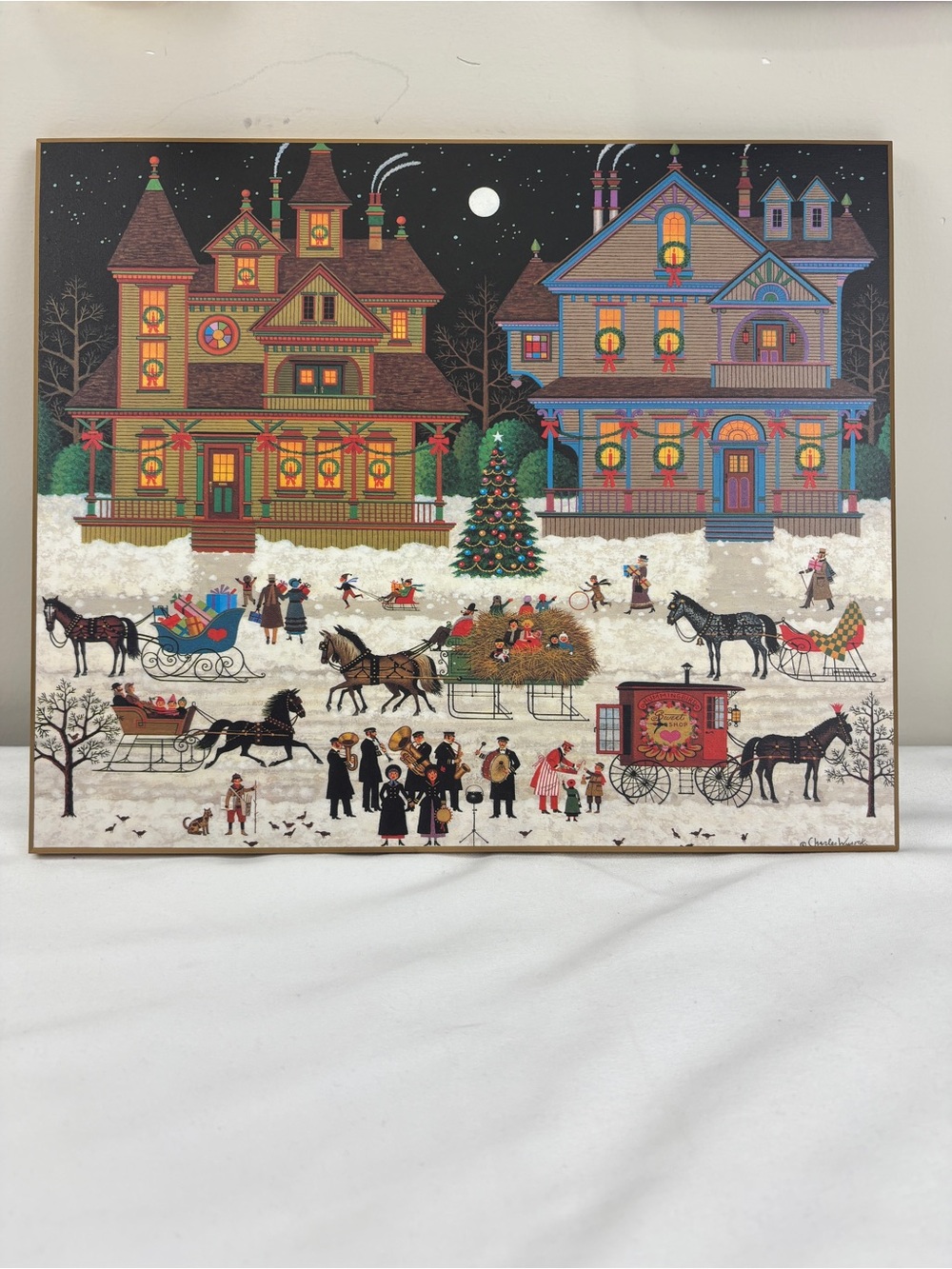 Vintage Charles Wysocki Winter Victorian Christmas Wood Art Wall Plaque